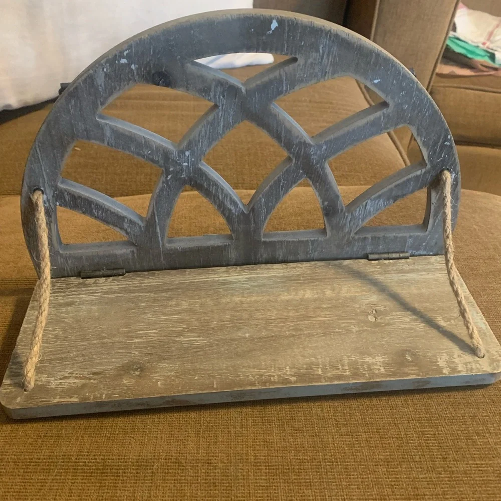 Rustic Wood Folding Wall Shelf, distressed boho style